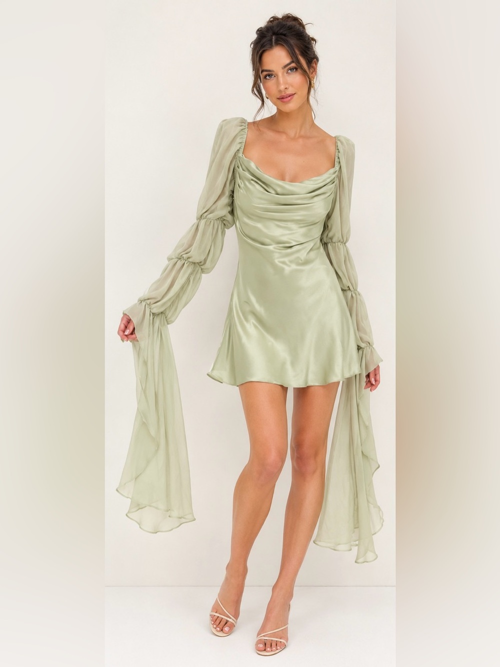 For Love & Lemons Willow Mini Dress In Sage Green Size Medium